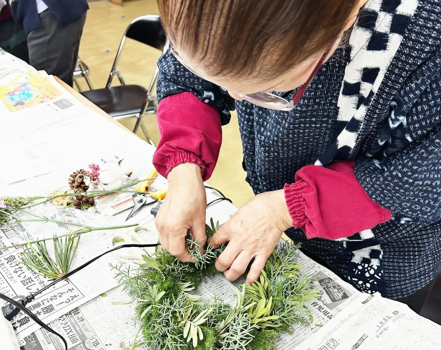 今年最後のクリスマスリースレッスンは