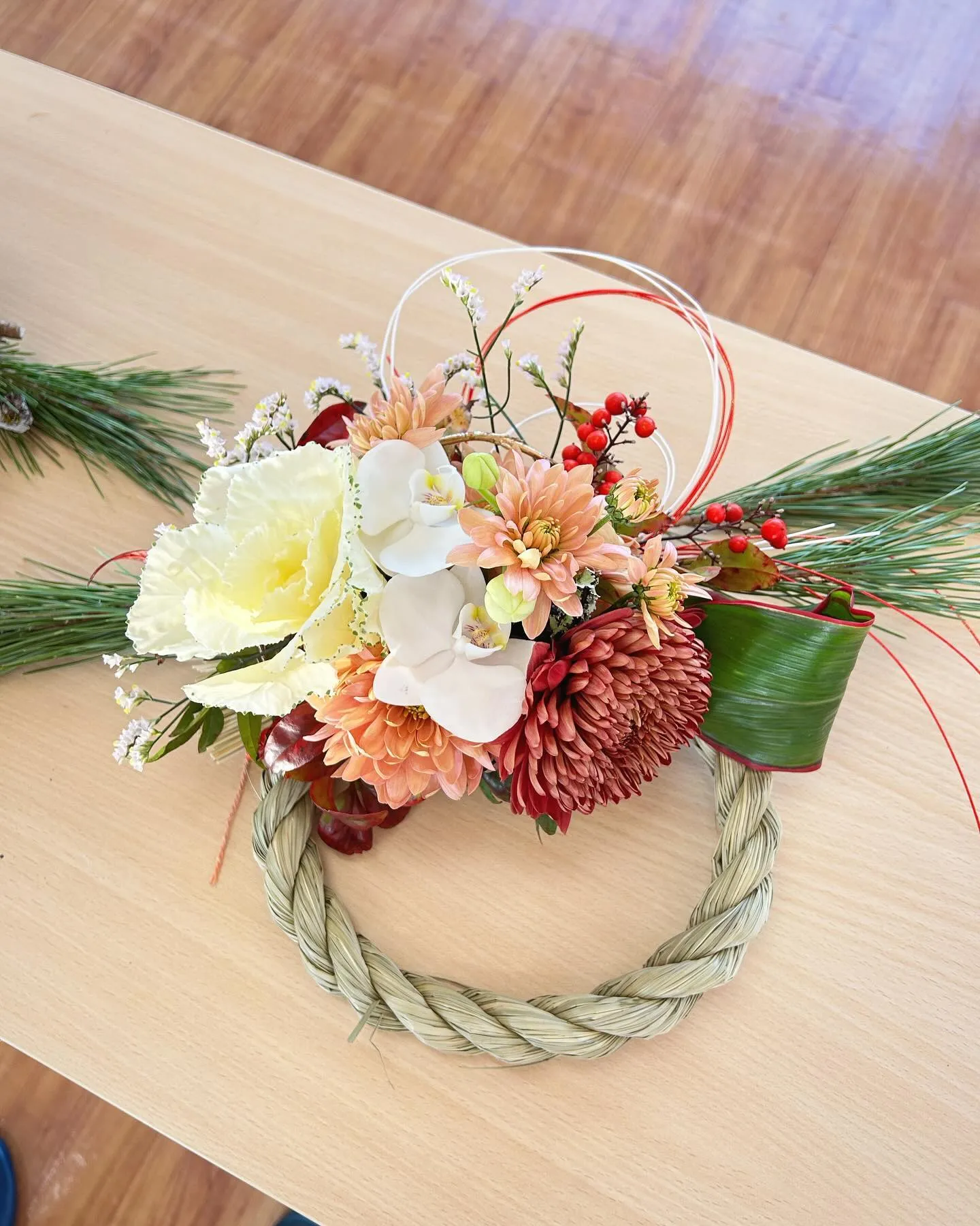 今年最後のレッスンは柳川市中島地区の皆さんとの生花しめ縄作り...